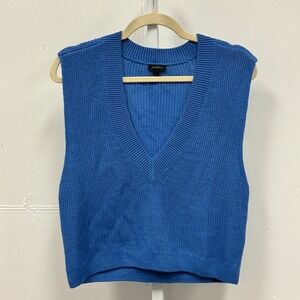 Talbots Blue Wool Blend V-Neck Knit Sweater Vest Sleeveless Small Minimalist